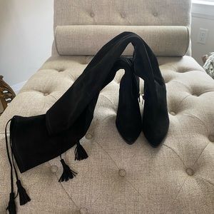 Marc Fisher leather sole man-made upper 3.5” stacked heel over the knee boots